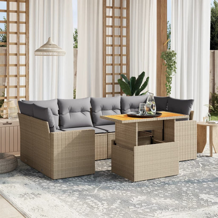 sofasæt til haven 7 dele med hynder polyrattan beige