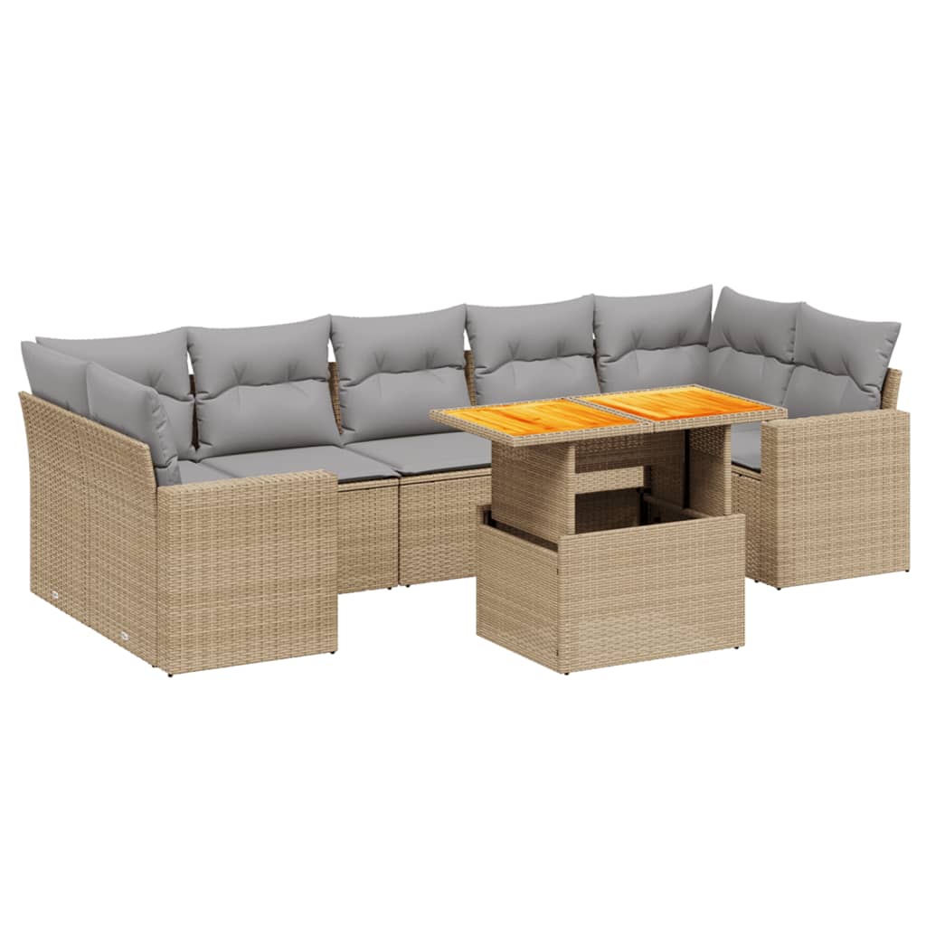 sofasæt til haven 8 dele med hynder polyrattan beige