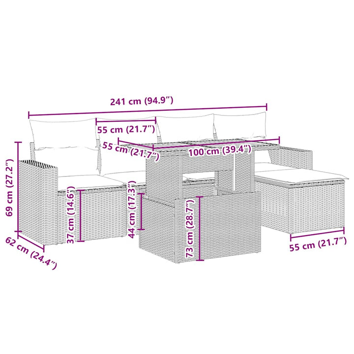 sofasæt til haven 6 dele med hynder polyrattan beige