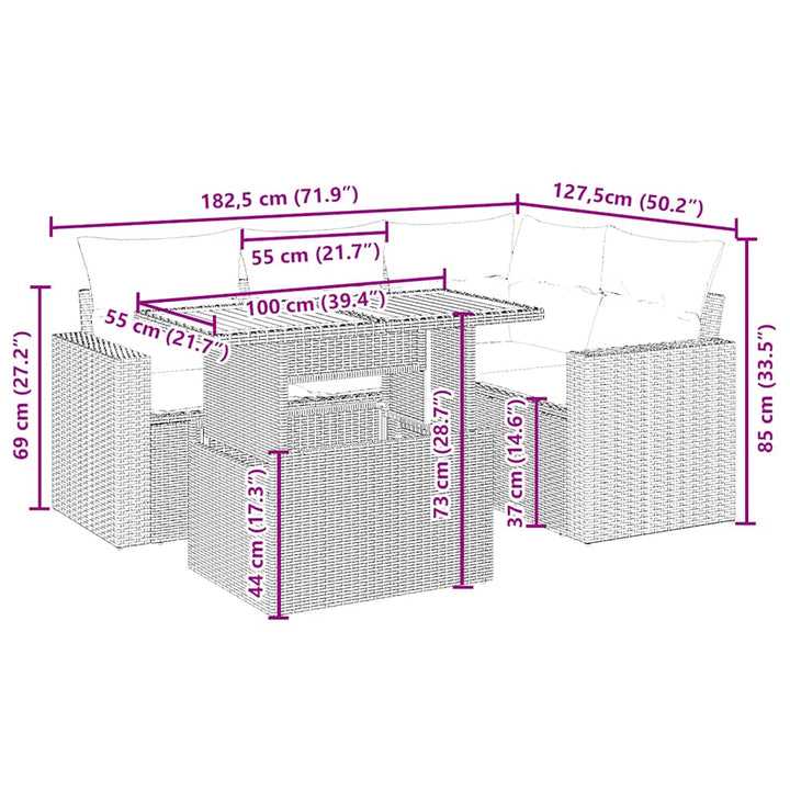 sofasæt til haven 5 dele med hynder polyrattan beige