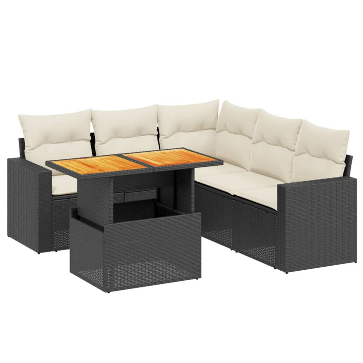 sofasæt til haven 6 dele med hynder polyrattan sort