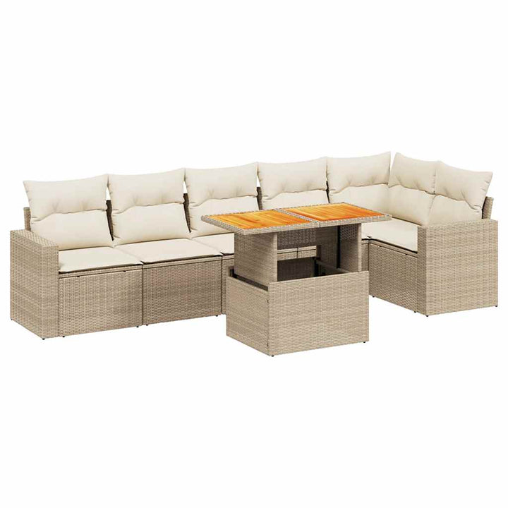 sofasæt til haven 7 dele med hynder polyrattan beige