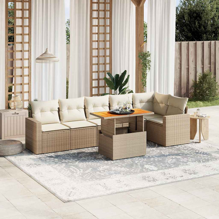 sofasæt til haven 7 dele med hynder polyrattan beige