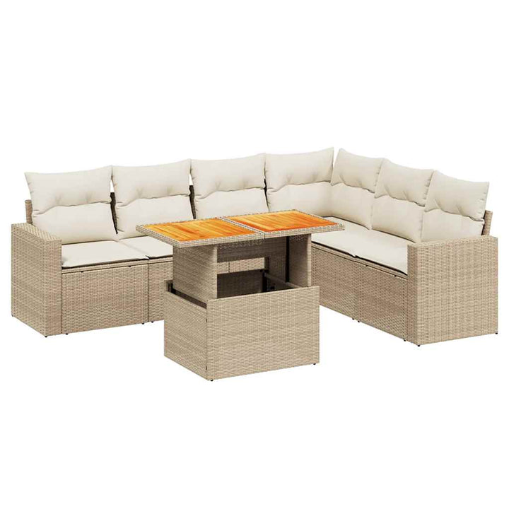 sofasæt til haven 7 dele med hynder polyrattan beige