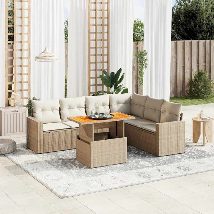 sofasæt til haven 7 dele med hynder polyrattan beige