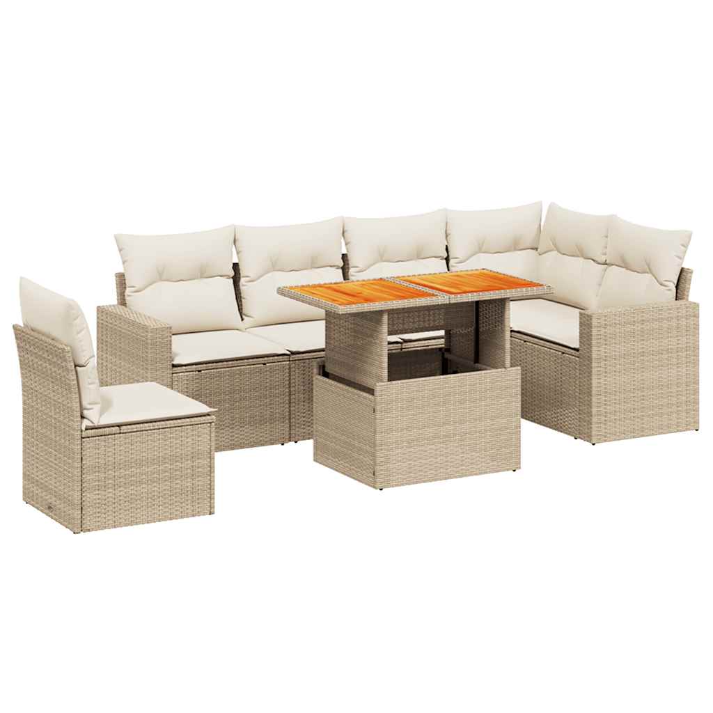 sofasæt til haven 7 dele med hynder polyrattan beige