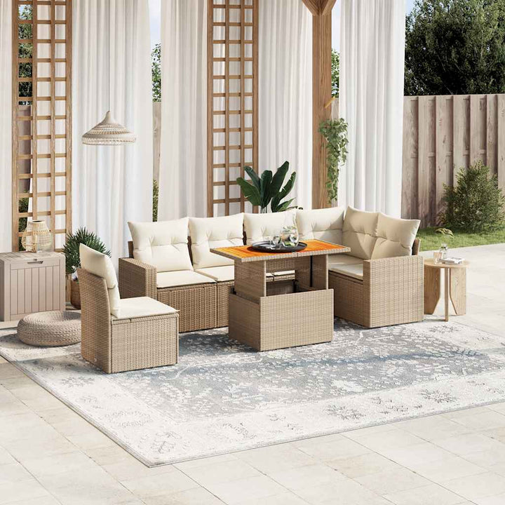 sofasæt til haven 7 dele med hynder polyrattan beige