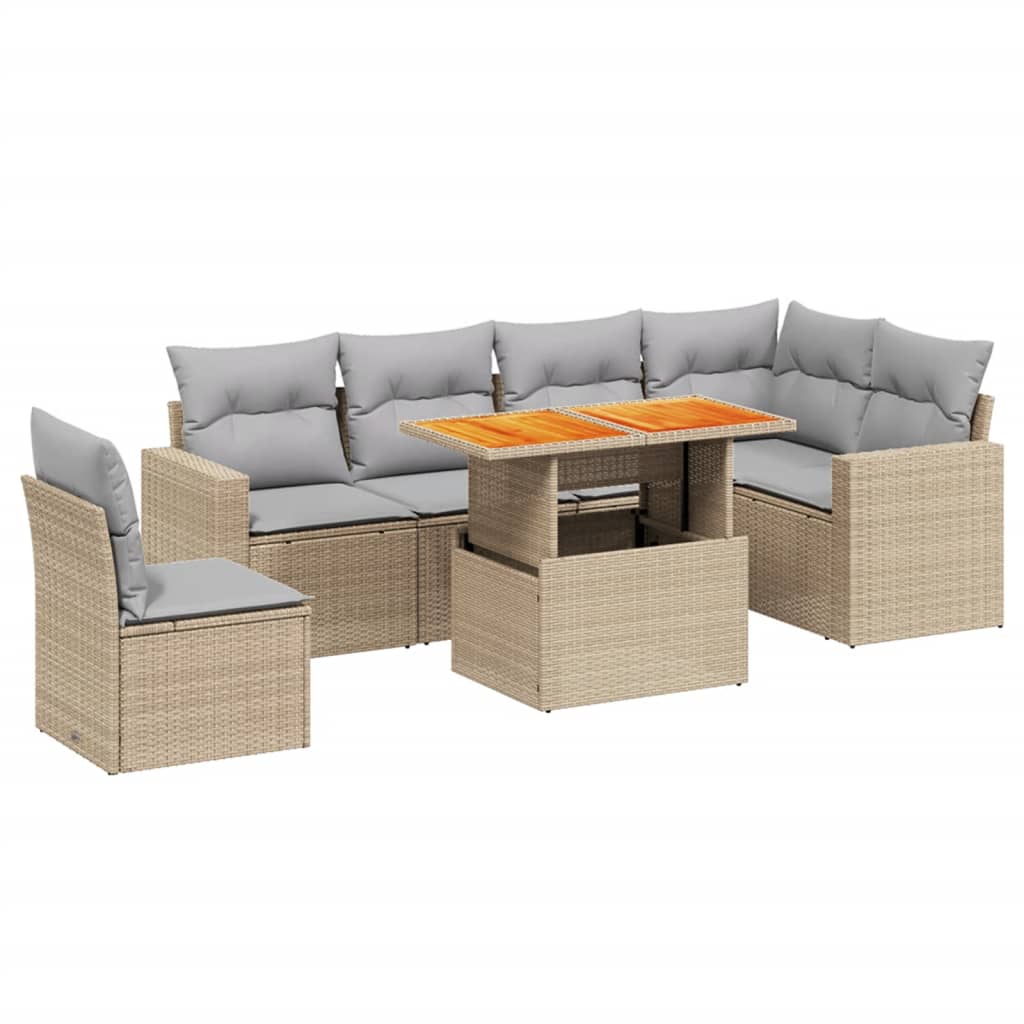 sofasæt til haven 7 dele med hynder polyrattan beige