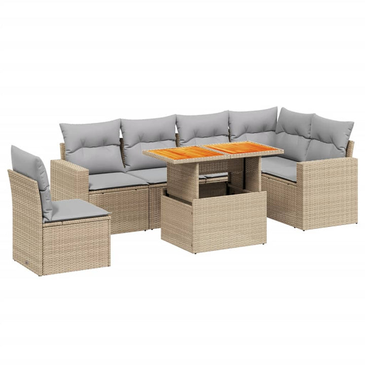 sofasæt til haven 7 dele med hynder polyrattan beige