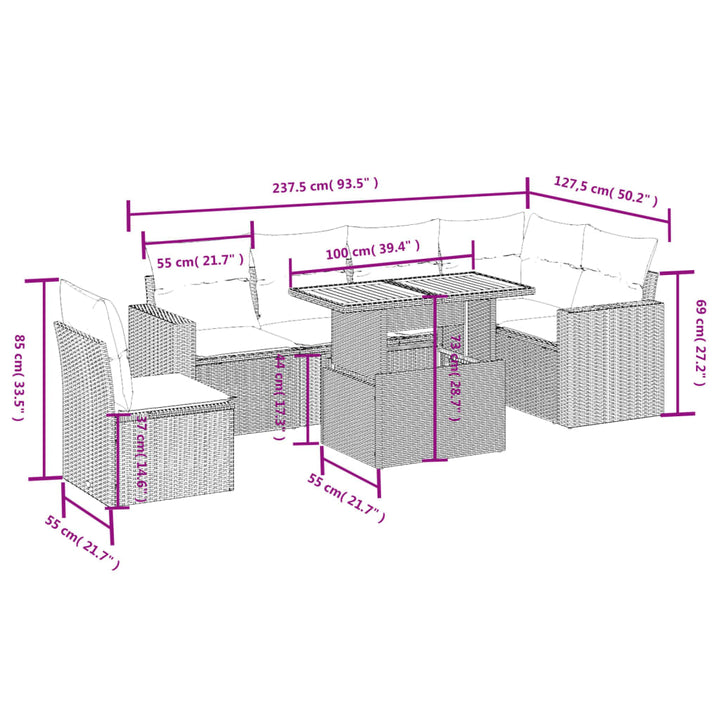 sofasæt til haven 7 dele med hynder polyrattan beige