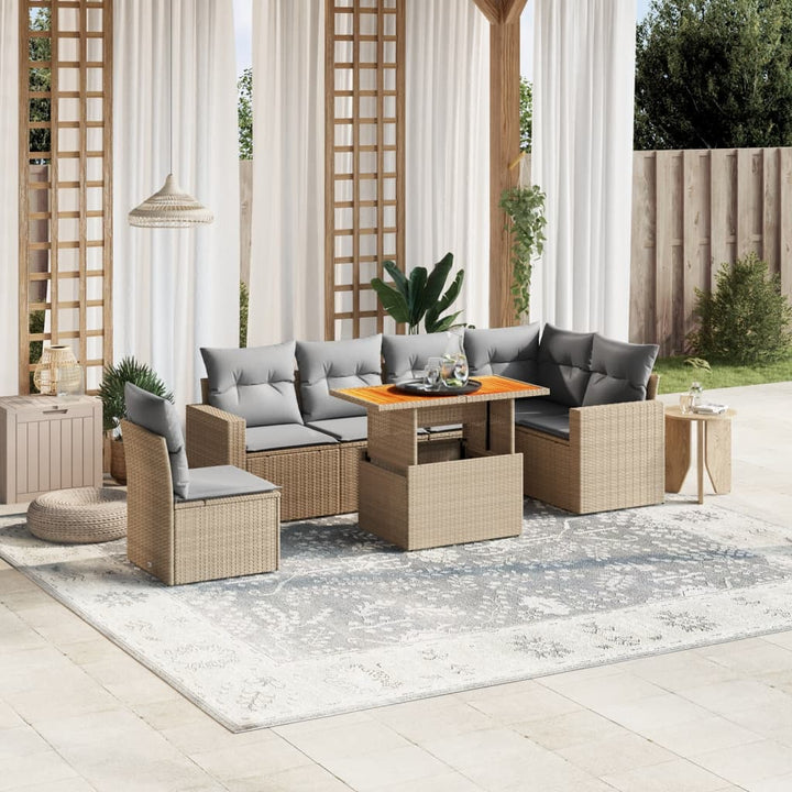 sofasæt til haven 7 dele med hynder polyrattan beige