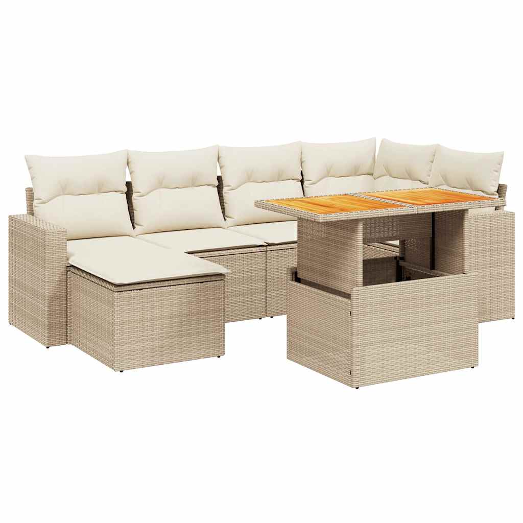 sofasæt til haven 7 dele med hynder polyrattan beige