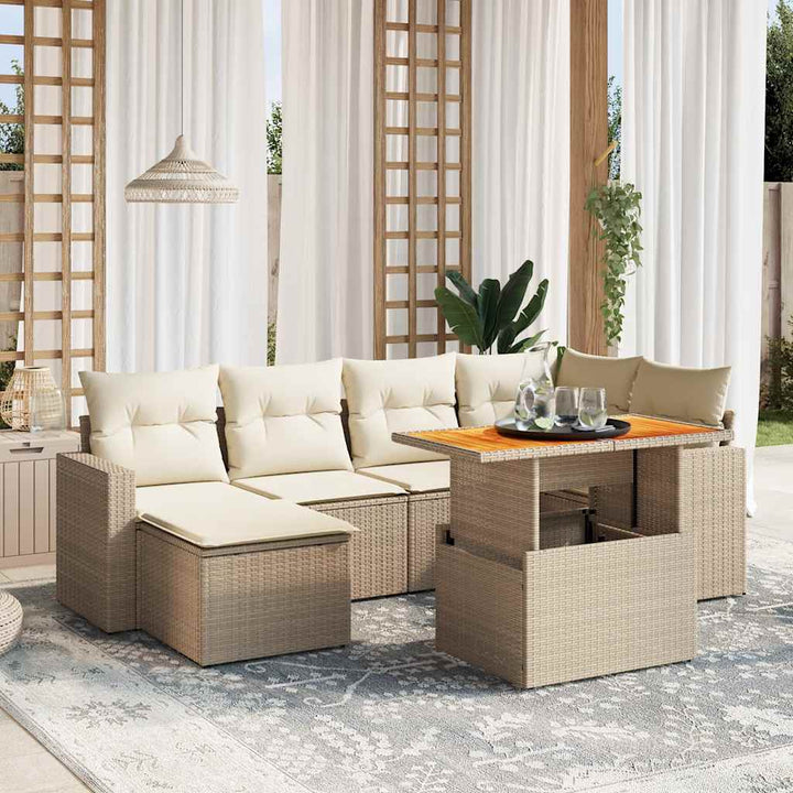 sofasæt til haven 7 dele med hynder polyrattan beige