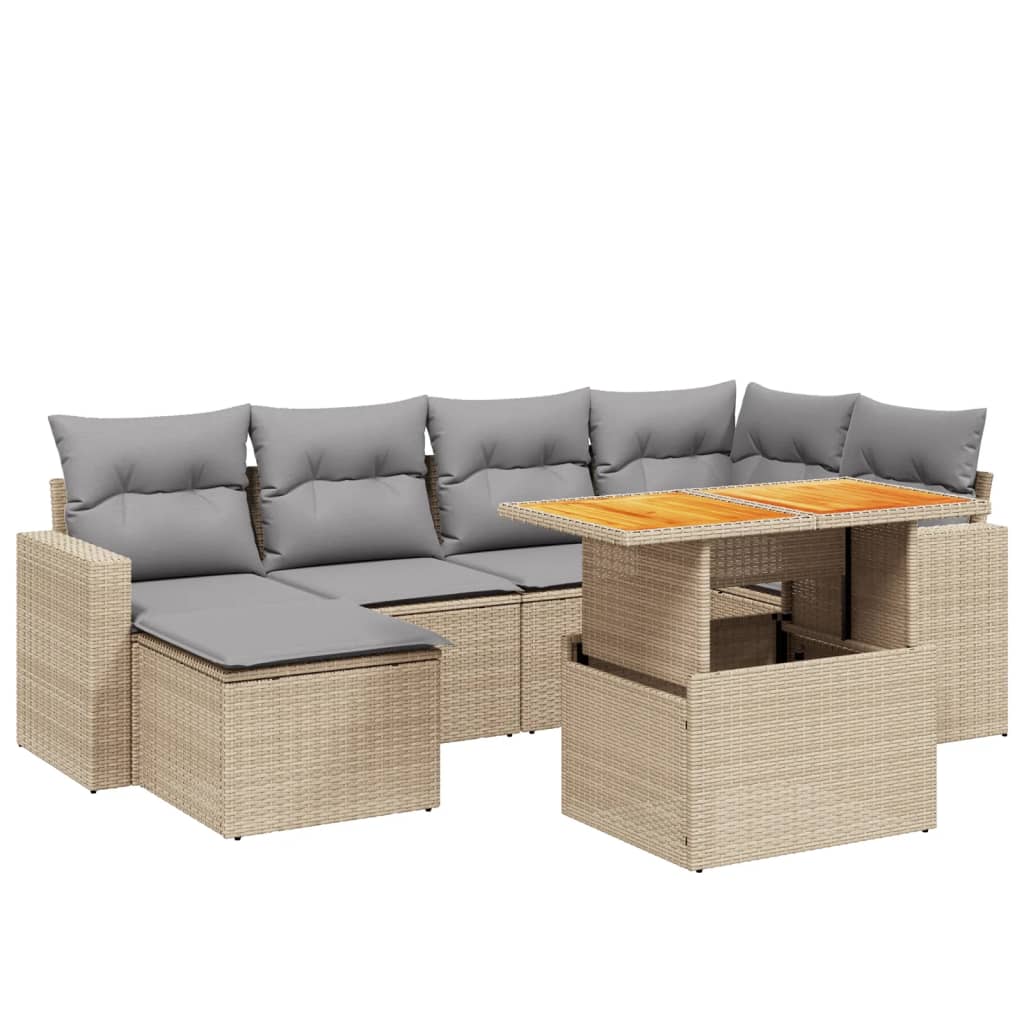sofasæt til haven 7 dele med hynder polyrattan beige