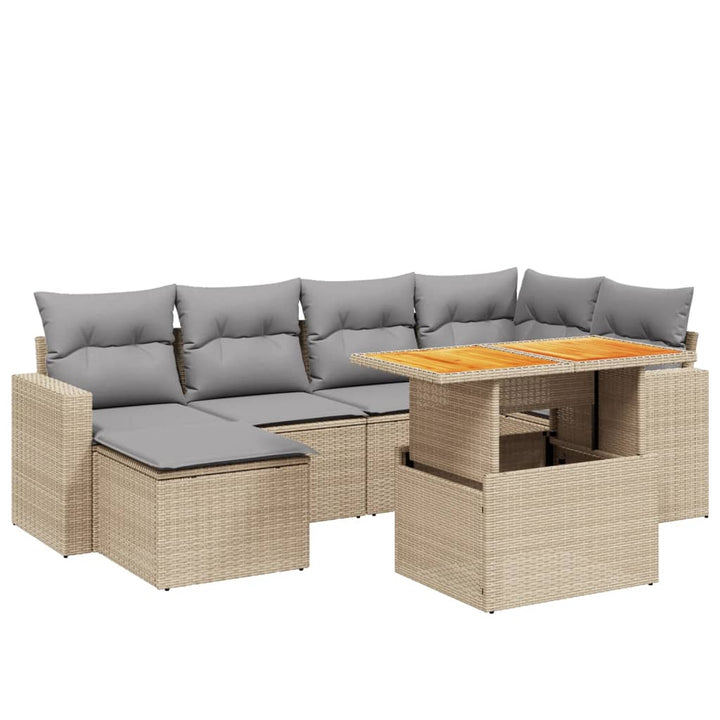 sofasæt til haven 7 dele med hynder polyrattan beige