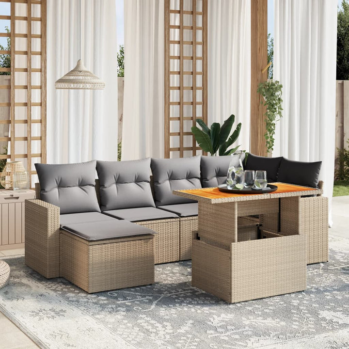 sofasæt til haven 7 dele med hynder polyrattan beige