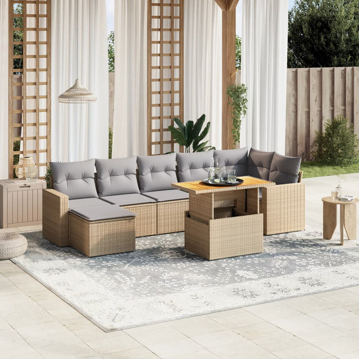 sofasæt til haven 8 dele med hynder polyrattan beige