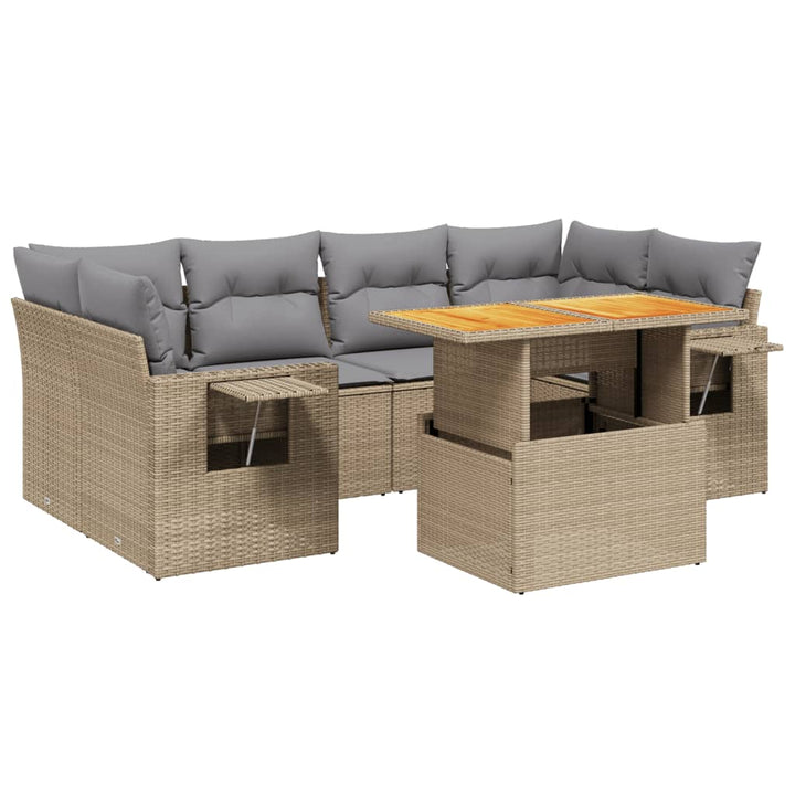 sofasæt til haven 7 dele med hynder polyrattan beige