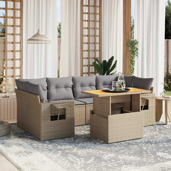 sofasæt til haven 7 dele med hynder polyrattan beige