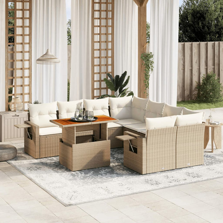 sofasæt til haven 8 dele med hynder polyrattan beige
