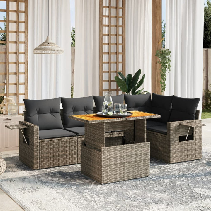 sofasæt til haven 6 dele med hynder polyrattan grå