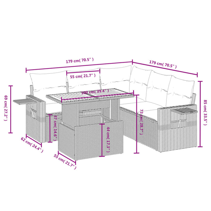 sofasæt til haven 6 dele med hynder polyrattan beige