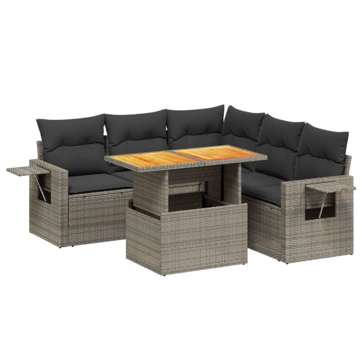 sofasæt til haven 6 dele med hynder polyrattan grå