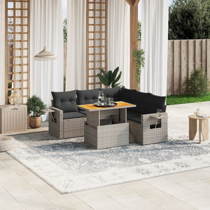 sofasæt til haven 6 dele med hynder polyrattan grå