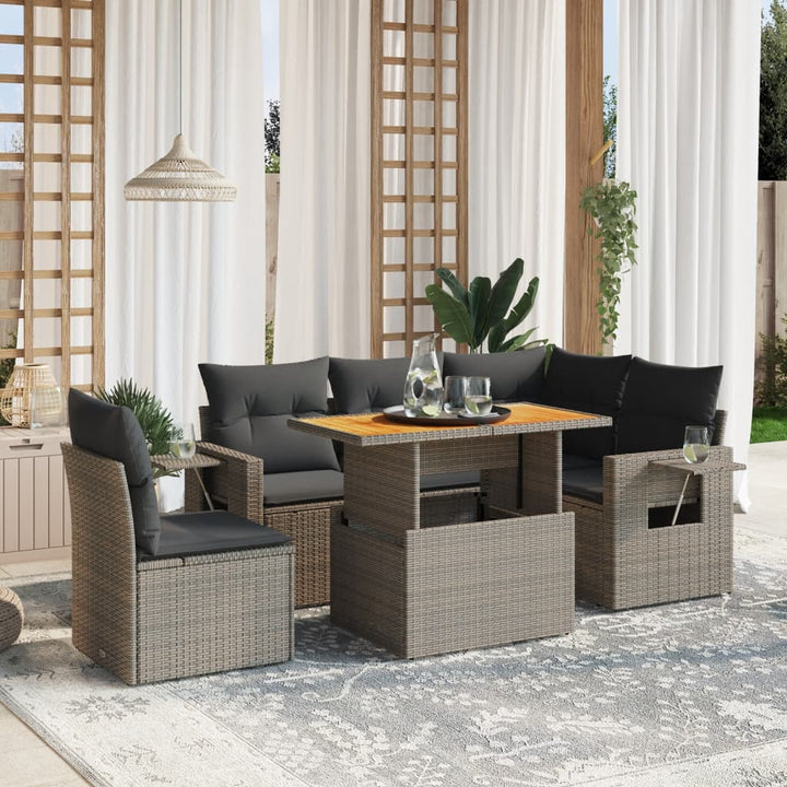 sofasæt til haven 6 dele med hynder polyrattan grå