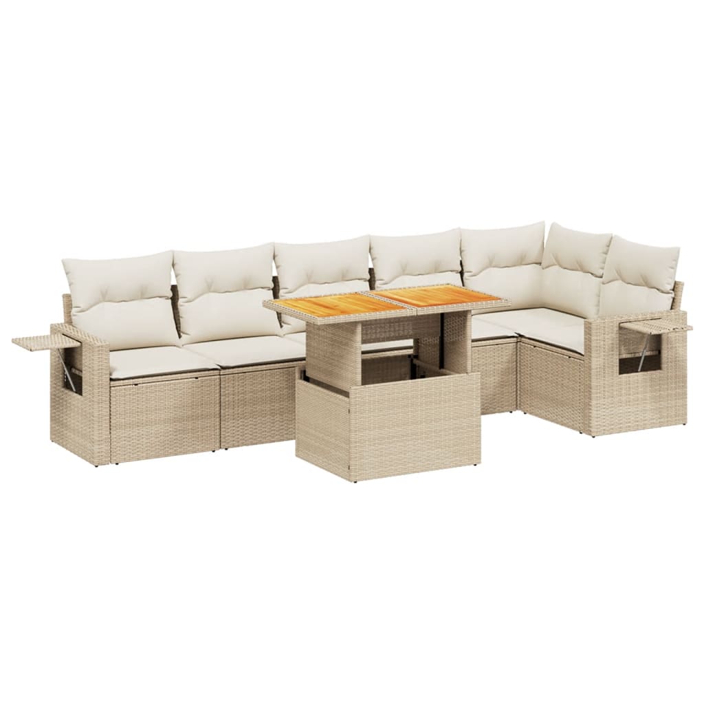 sofasæt til haven 7 dele med hynder polyrattan beige