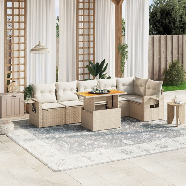 sofasæt til haven 7 dele med hynder polyrattan beige