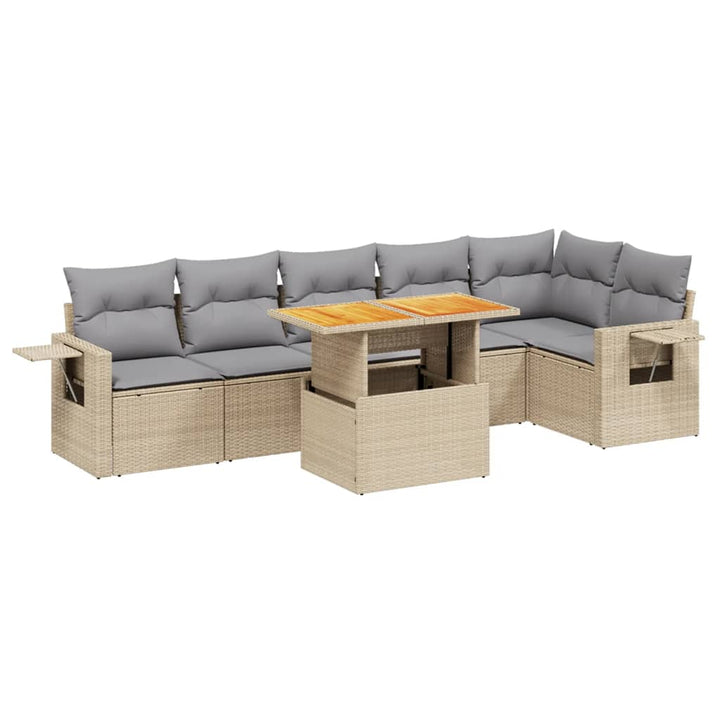sofasæt til haven 7 dele med hynder polyrattan beige