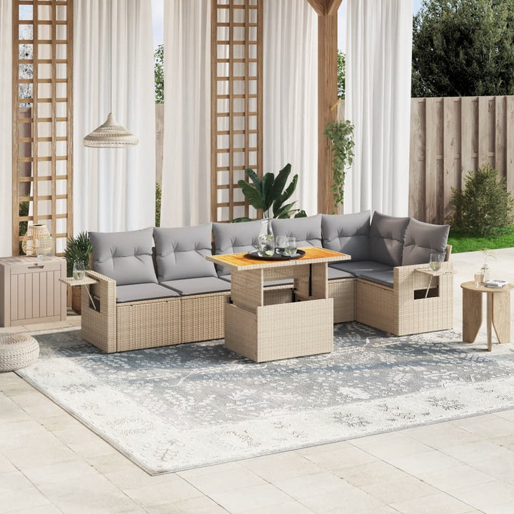 sofasæt til haven 7 dele med hynder polyrattan beige