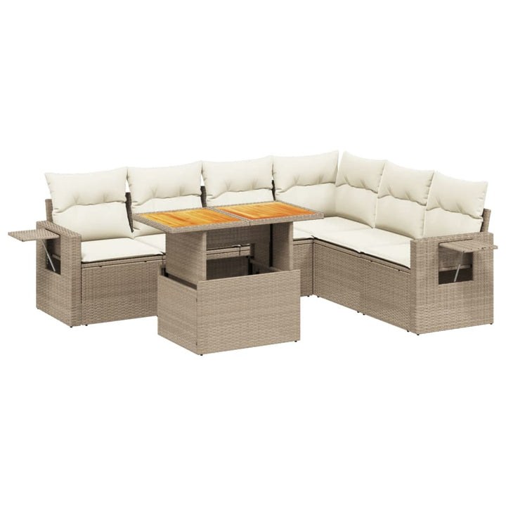 sofasæt til haven 7 dele med hynder polyrattan beige