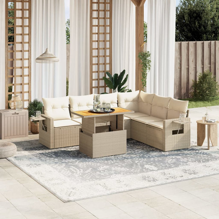 sofasæt til haven 7 dele med hynder polyrattan beige