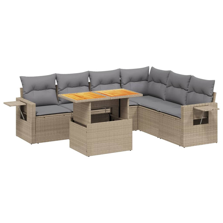 sofasæt til haven 7 dele med hynder polyrattan beige