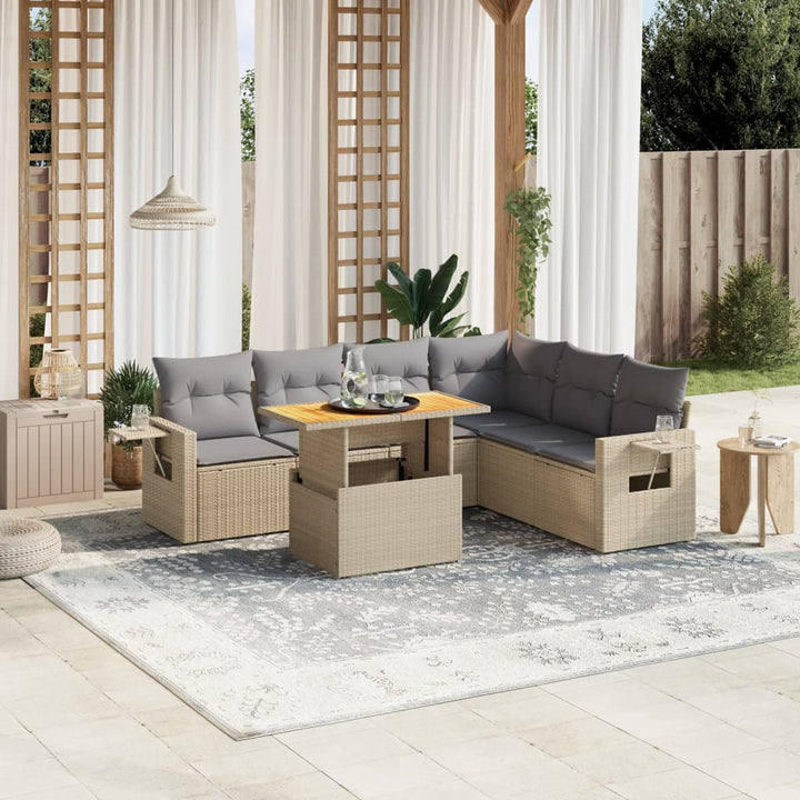 sofasæt til haven 7 dele med hynder polyrattan beige