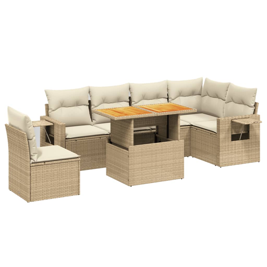 sofasæt til haven 7 dele med hynder polyrattan beige