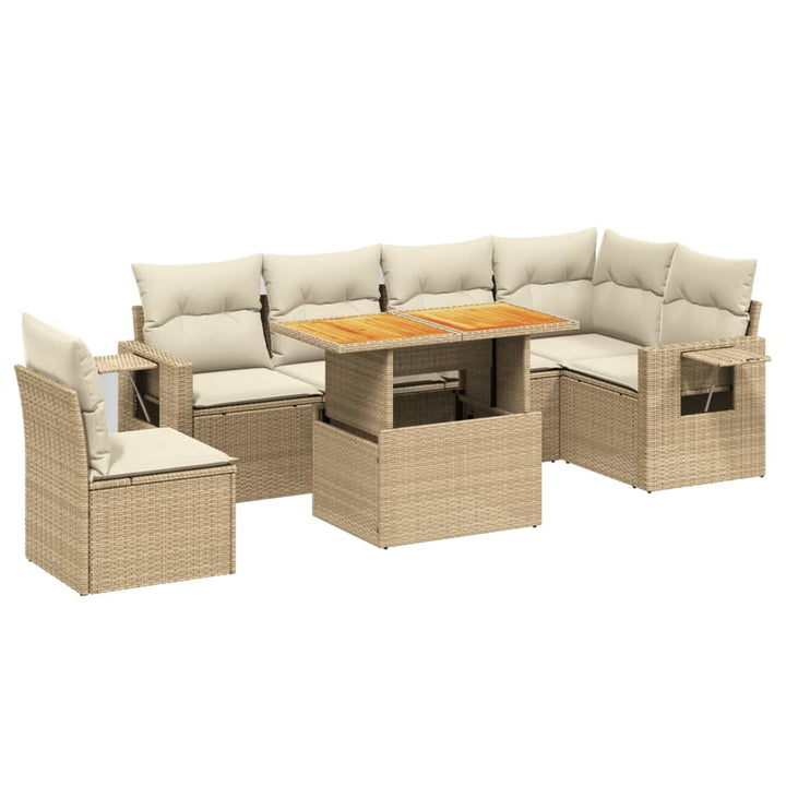 sofasæt til haven 7 dele med hynder polyrattan beige