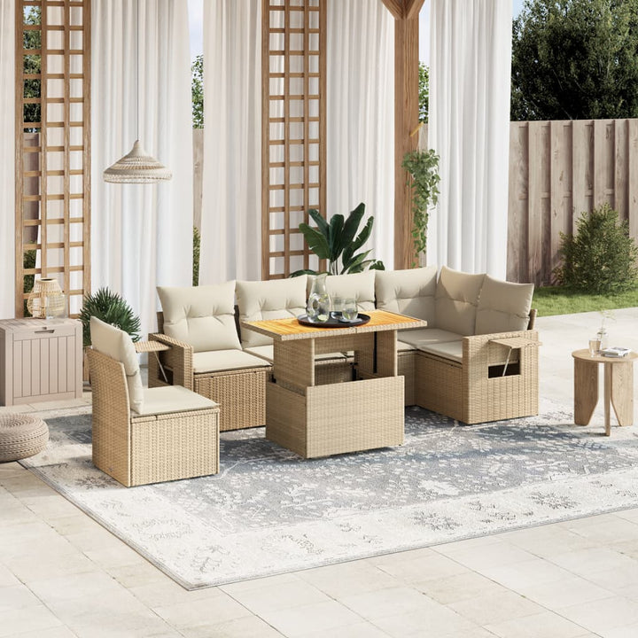 sofasæt til haven 7 dele med hynder polyrattan beige
