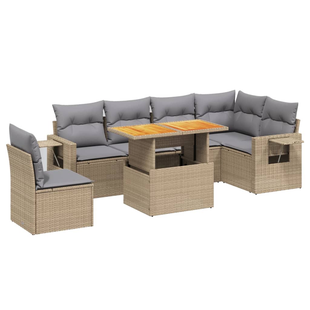 sofasæt til haven 7 dele med hynder polyrattan beige