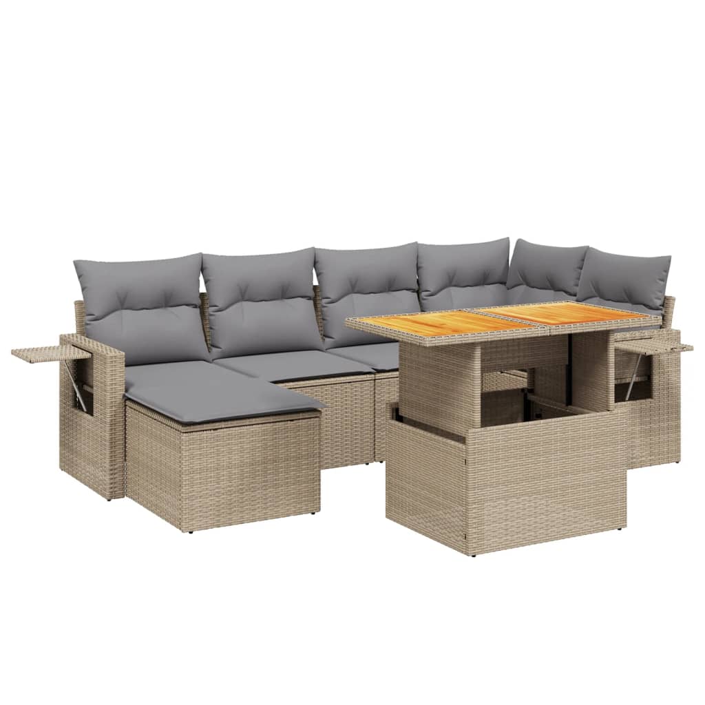sofasæt til haven 7 dele med hynder polyrattan beige
