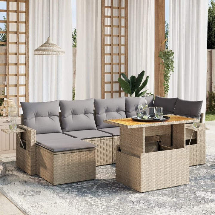 sofasæt til haven 7 dele med hynder polyrattan beige