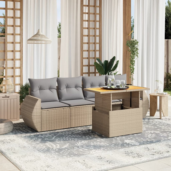 sofasæt til haven 5 dele med hynder polyrattan beige