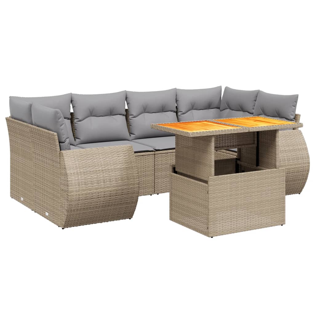 sofasæt til haven 7 dele med hynder polyrattan beige