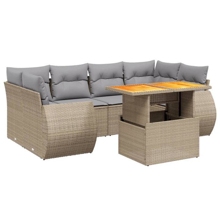 sofasæt til haven 7 dele med hynder polyrattan beige