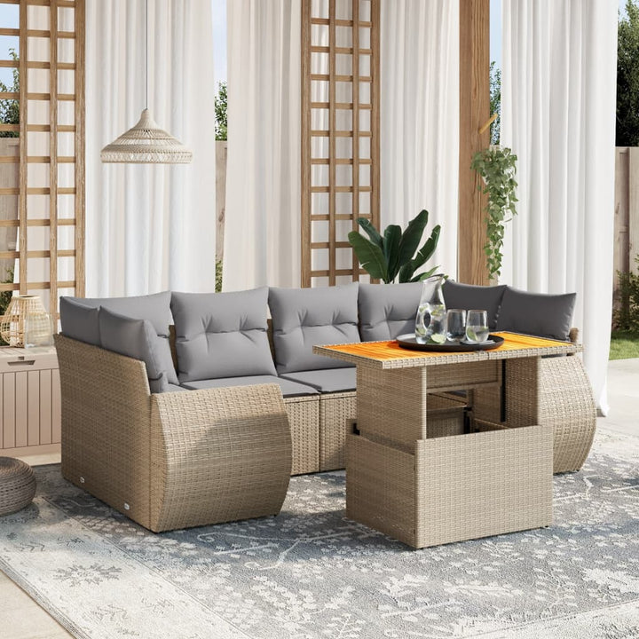sofasæt til haven 7 dele med hynder polyrattan beige