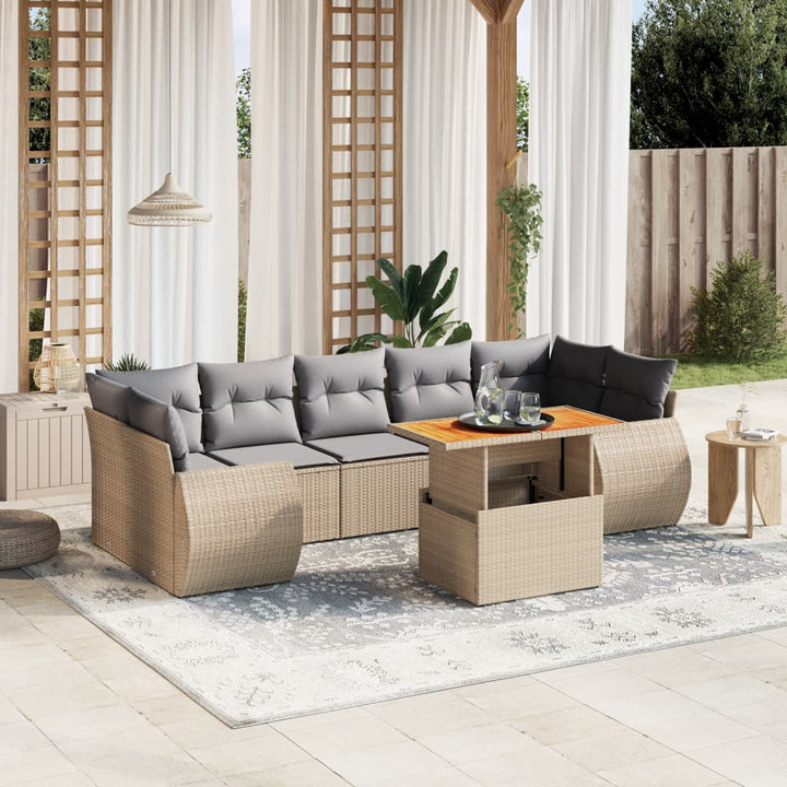 sofasæt til haven 8 dele med hynder polyrattan beige
