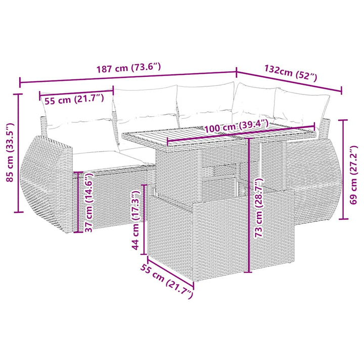 sofasæt til haven 5 dele med hynder polyrattan beige