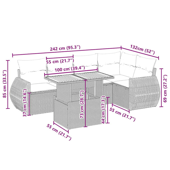 sofasæt til haven 6 dele med hynder polyrattan beige